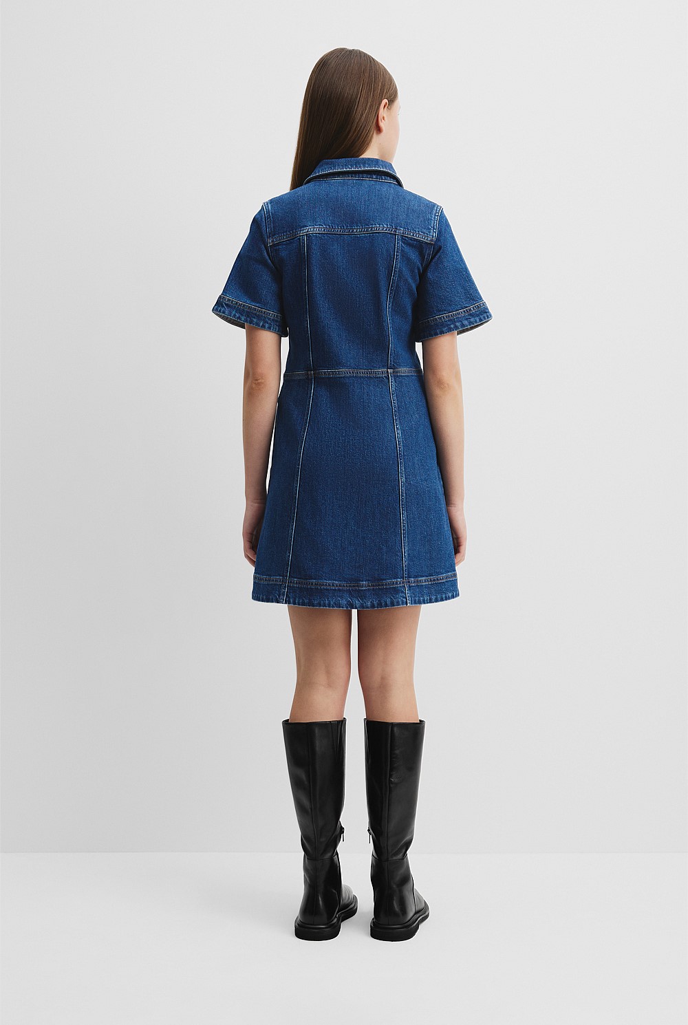 Indigo Short Sleeve Denim Mini Dress - Dresses | Country Road