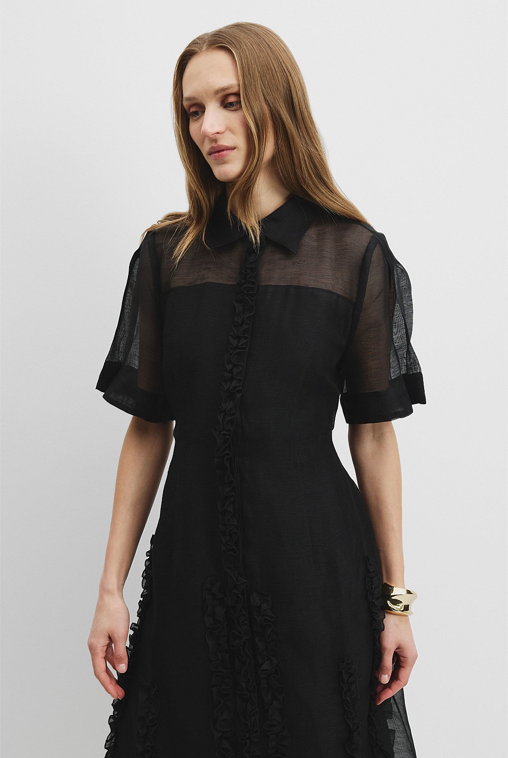 Black Micro Ruffle Shirt Dress - Natural Fibres | Country Road