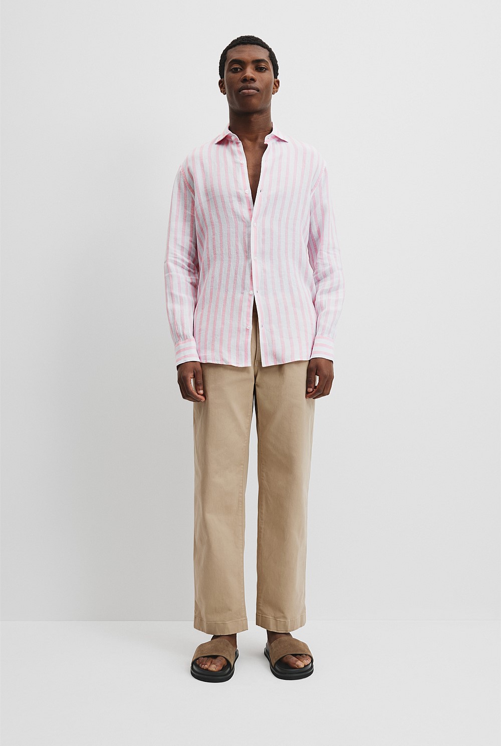 Pink Multi Tailored Fit Organically Grown Linen Stripe Shirt