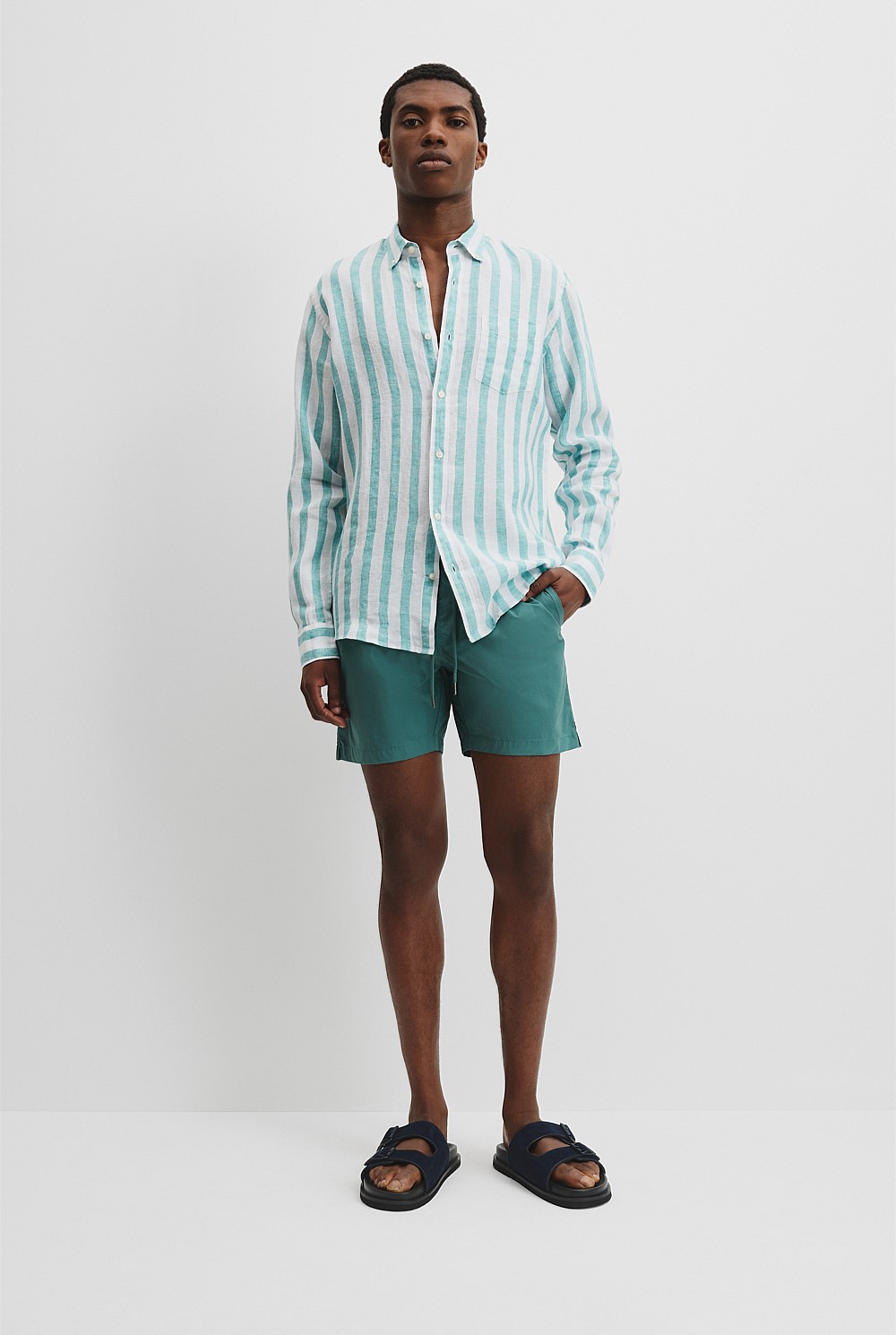 Blue Gum Regular Fit Organically Grown Linen Stripe Shirt