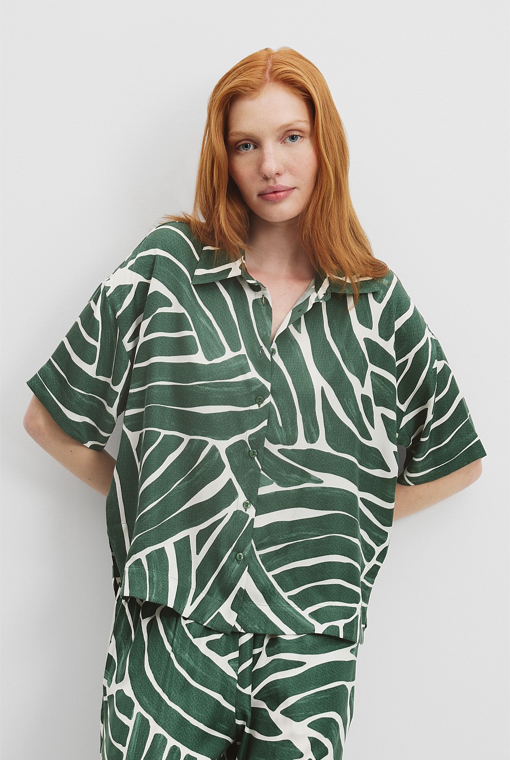 Pine Geo Print Short Sleeve Cupro Shirt - Holiday | Country Road