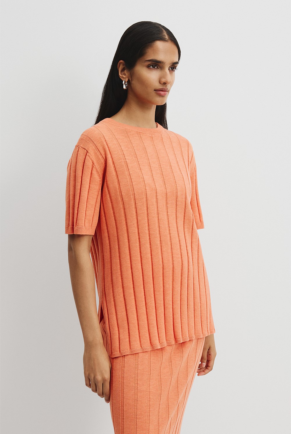 Melon Organically Grown Cotton Linen Short Sleeve Knit T-Shirt