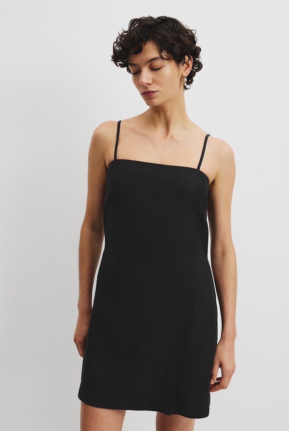 Black Organically Grown Cotton Linen Shift Mini Dress - Dresses | Country  Road
