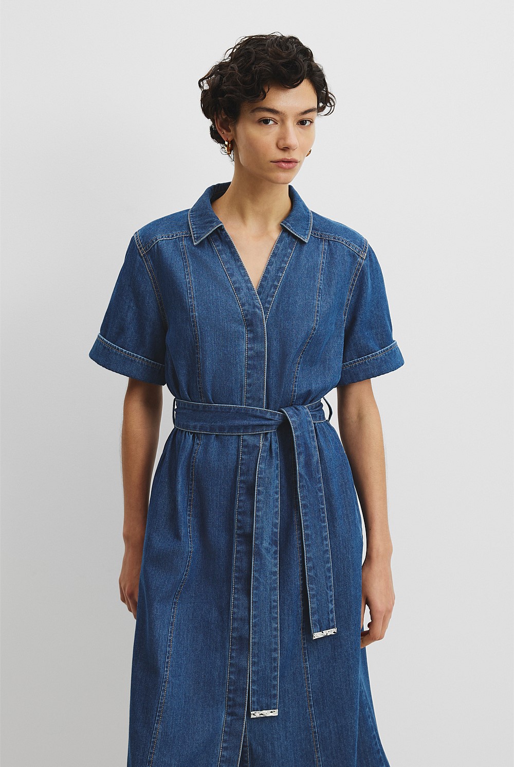 Washed Indigo Chambray Midi Dress - Dresses | Country Road