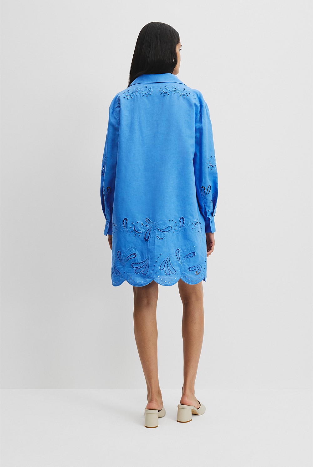 light blue nightgown dress Blue Striped Broderie Midi Dress – Mint Velvet main image 1