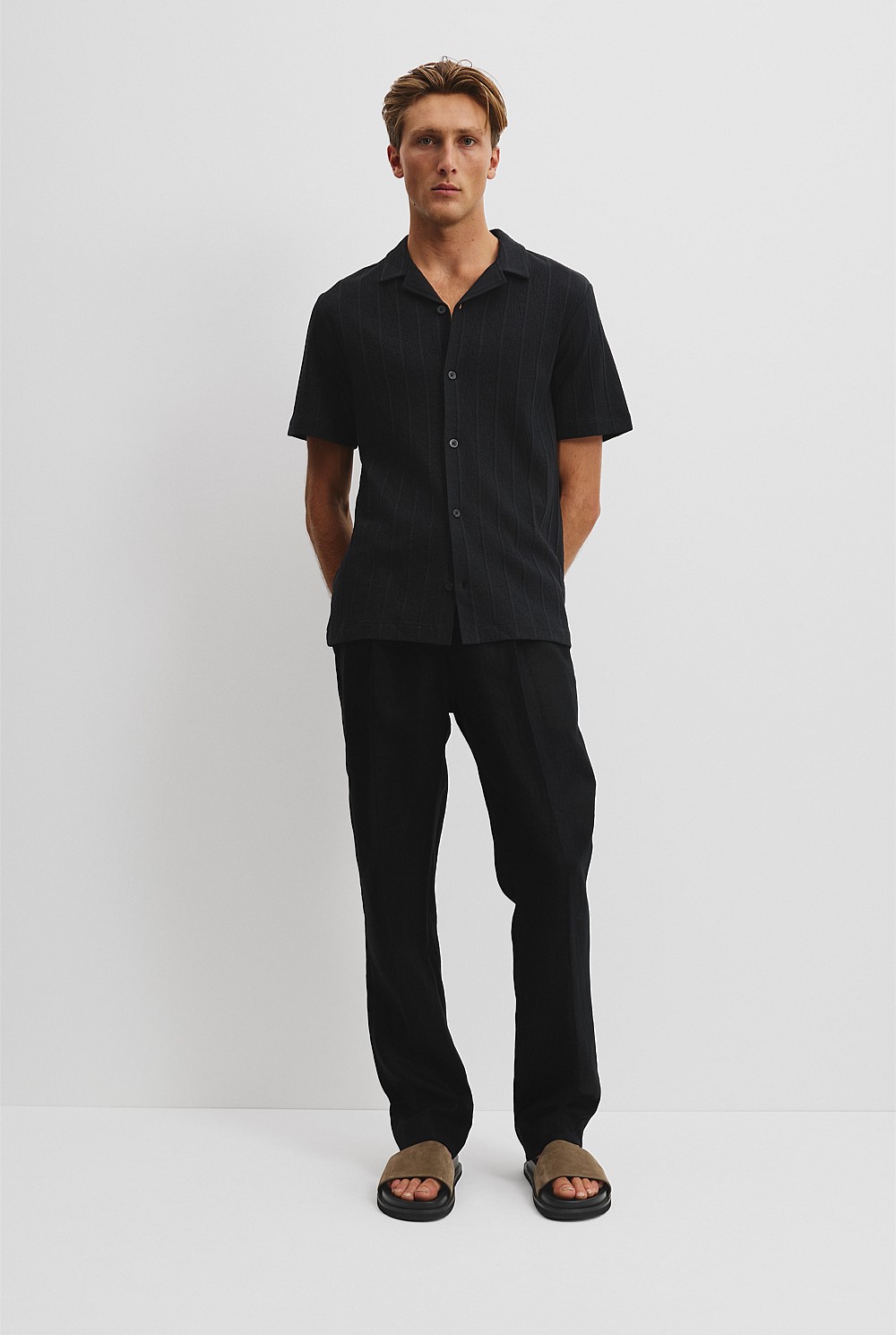 Black Jacquard Stripe Knit Shirt - Casual Shirts | Country Road