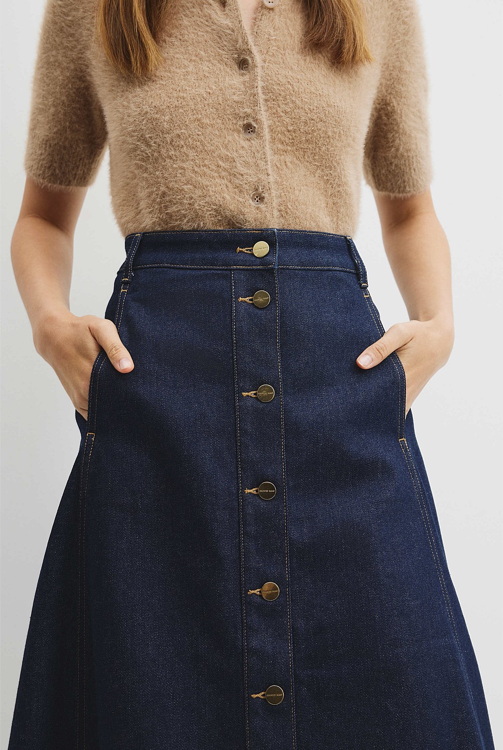 Indigo Rinse A-Line Denim Midi Skirt - Denim & Jeans | Country Road