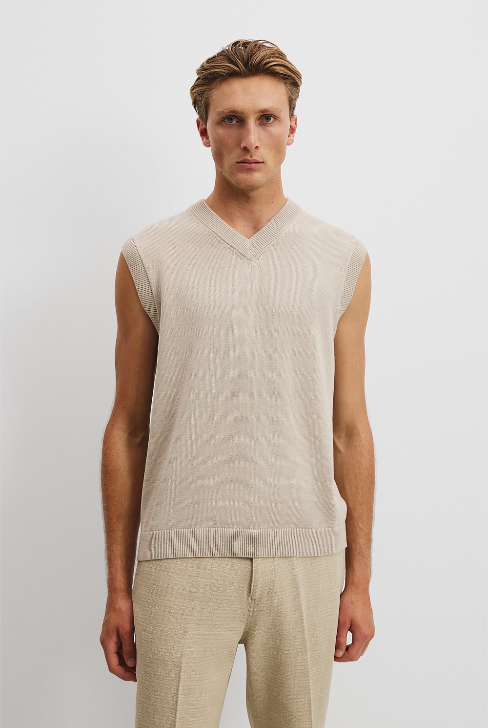 Smoke Australian Cotton V-Neck Knit Vest - Knitwear | Country Road