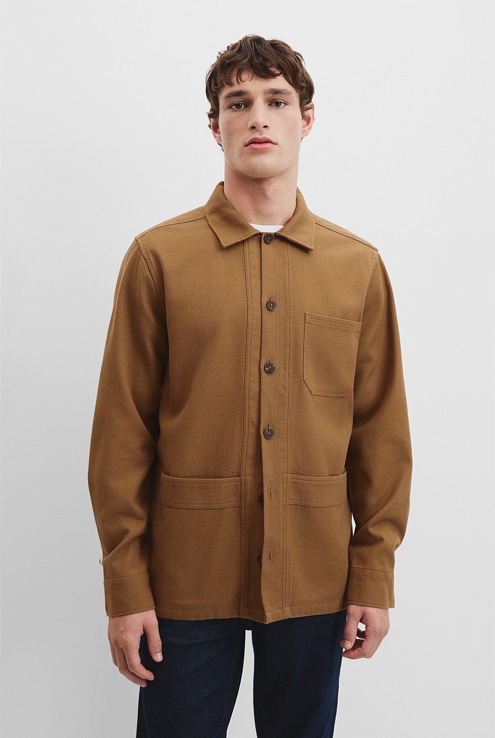 Tan Cotton Twill Oversized Shirt - Jackets & Coats | Country Road