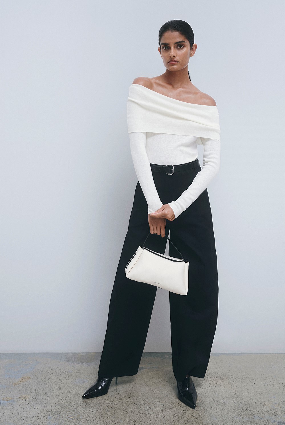 Antique White Off-Shoulder Detail Knit - Knitwear | Country Road