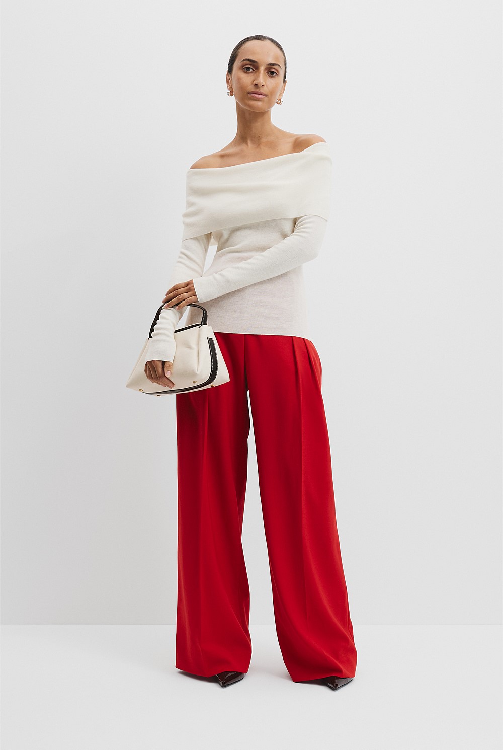 Antique White Off-Shoulder Detail Knit - Knitwear | Country Road