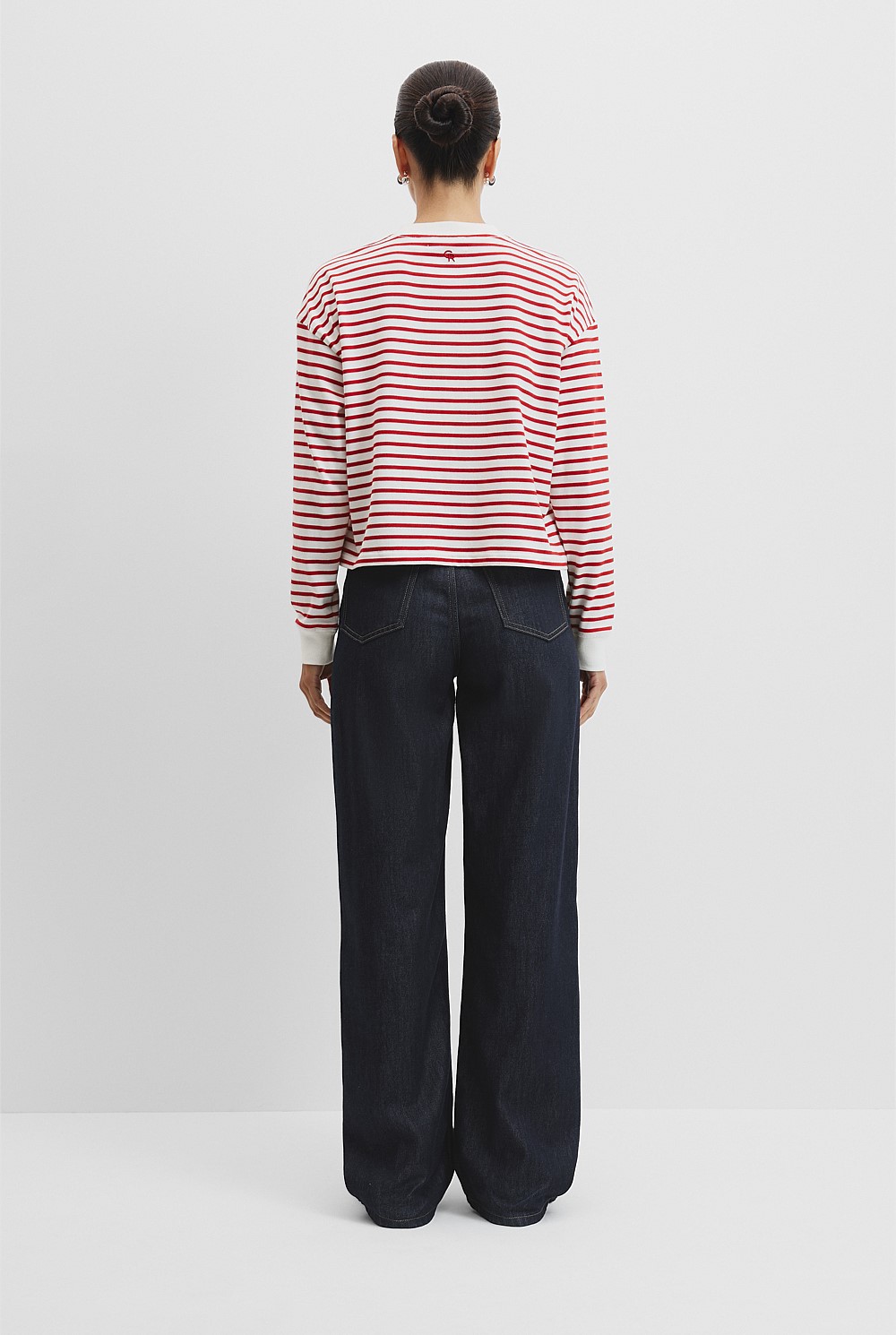 Cherry Stripe Australian Cotton Long Sleeve Crop Stripe T-Shirt