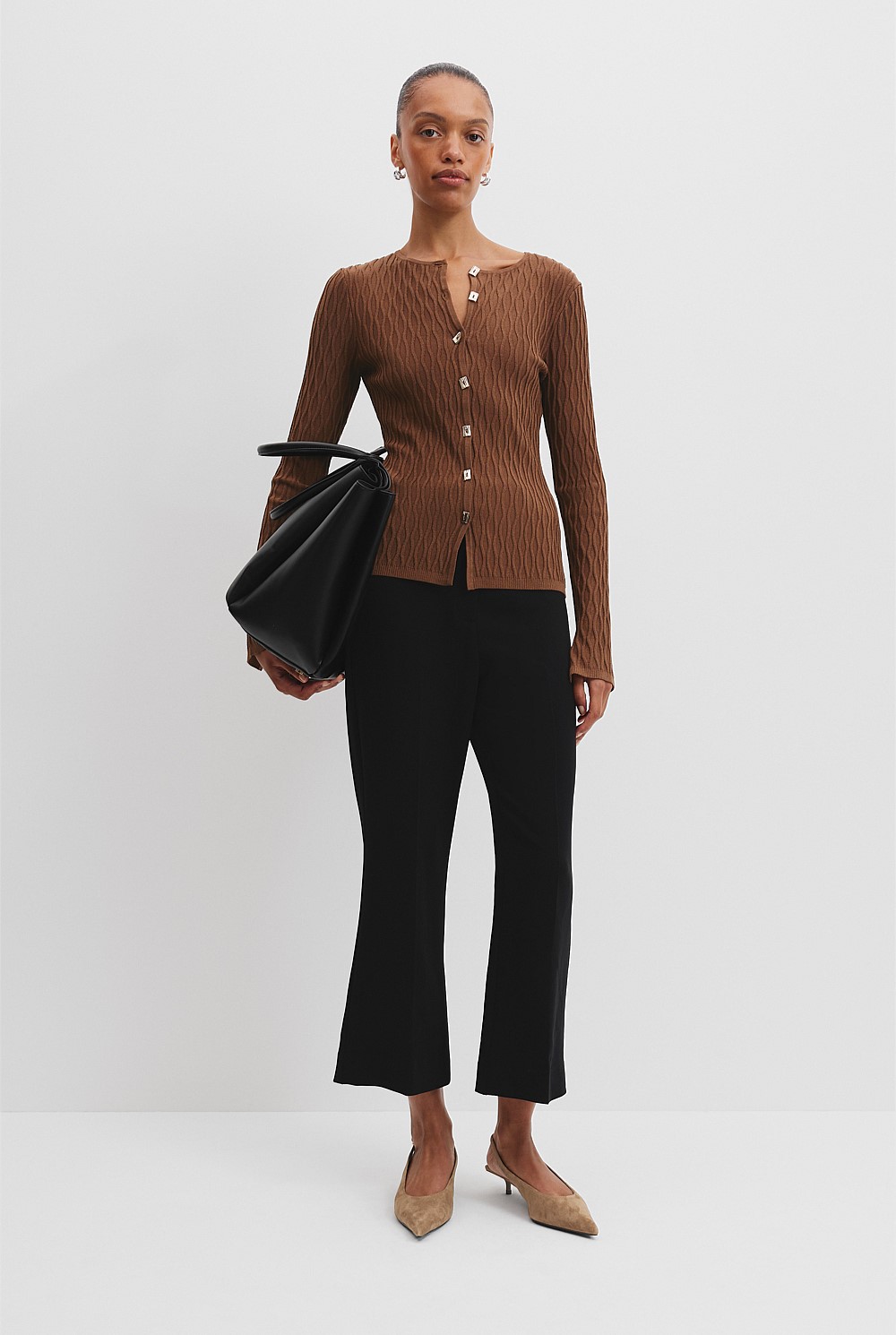 Hazelnut Long Sleeve Pattern Knit Top - Knitwear | Country Road
