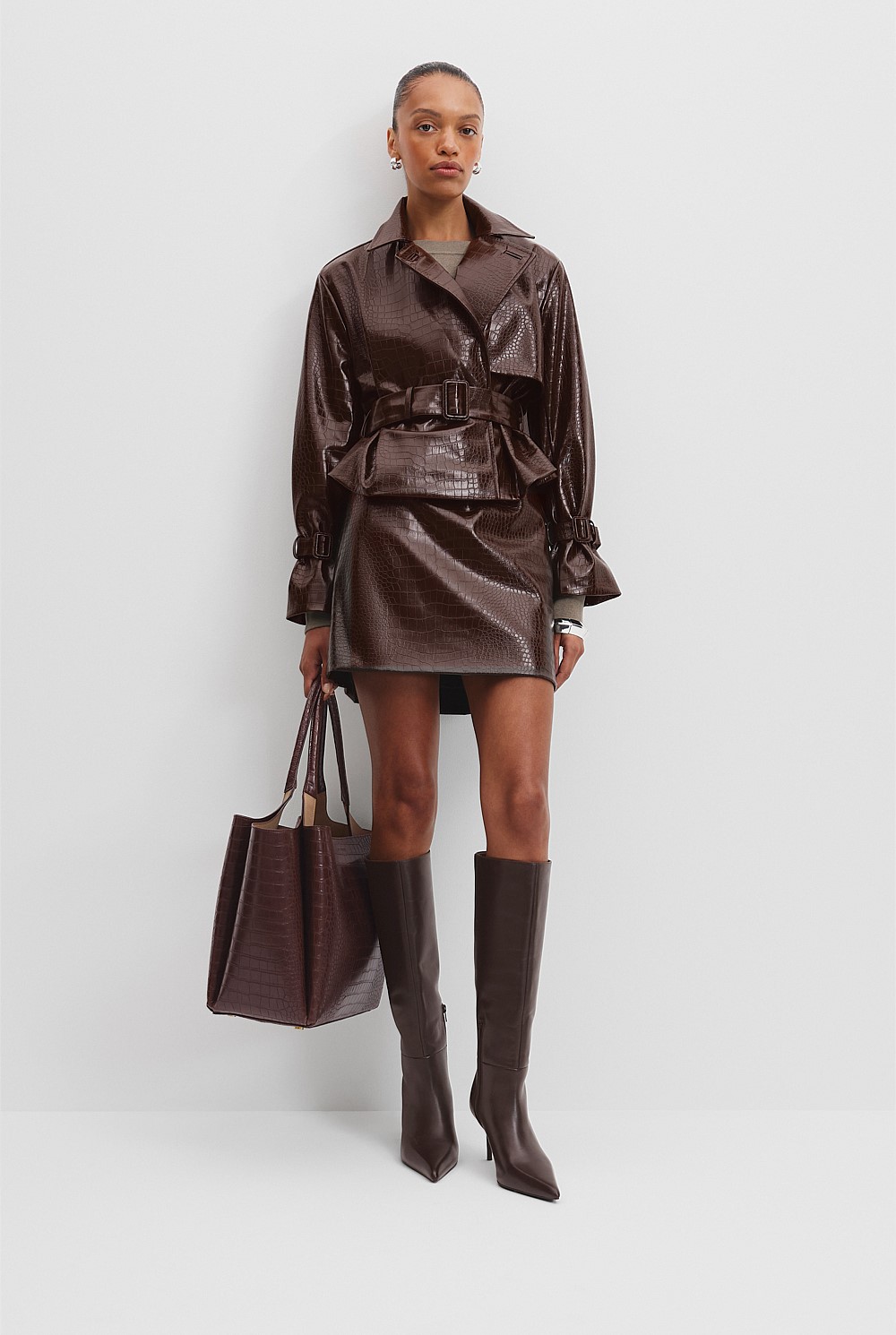 Brunette Croc-Embossed Trench - Jackets & Coats | Country Road