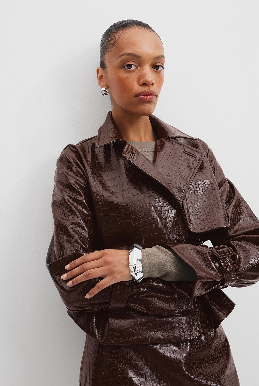 Brunette Croc-Embossed Trench - Jackets & Coats | Country Road