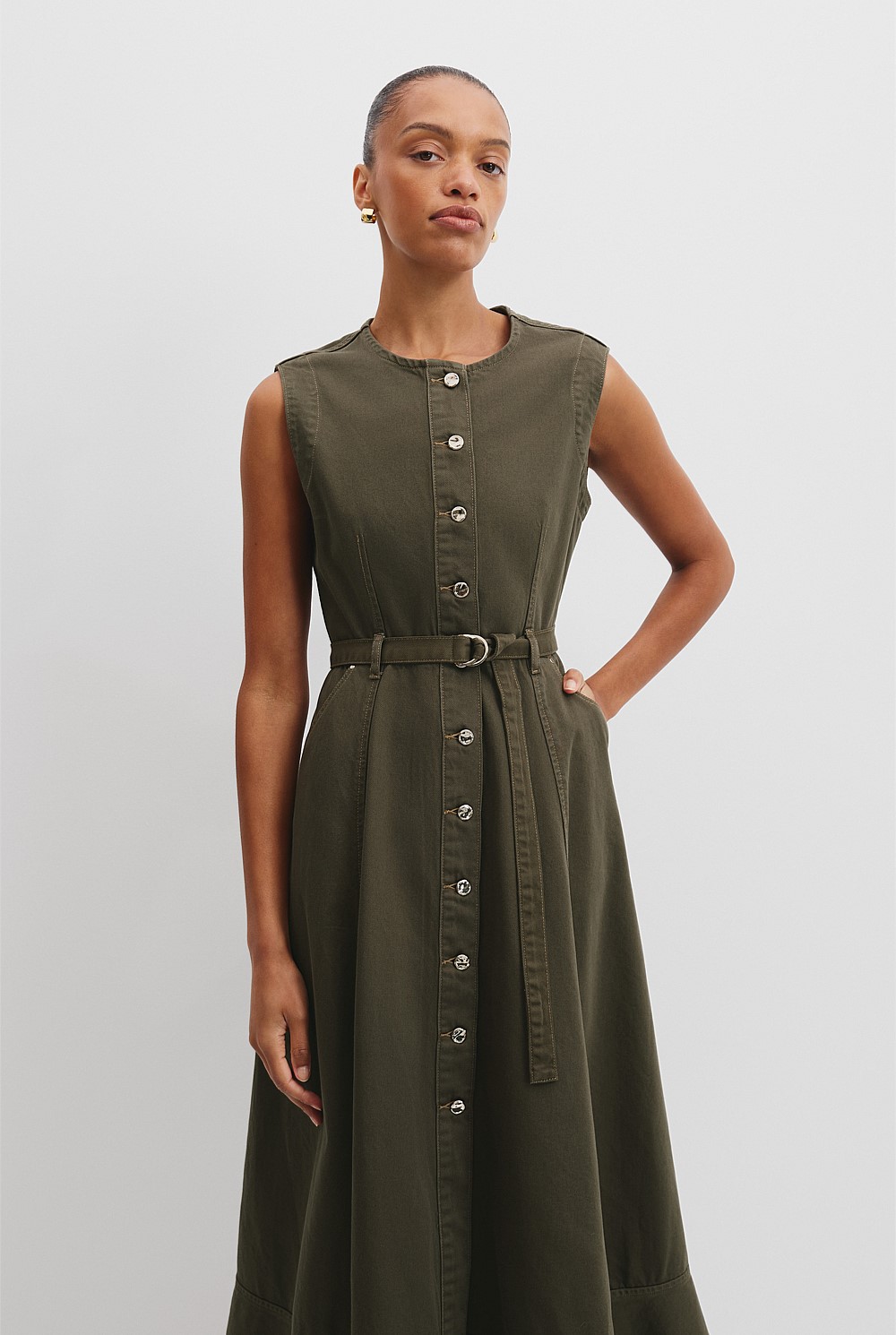 green button midi dress Women's Lana Lime Green Cotton Button-Front Midi Dress | Size: M