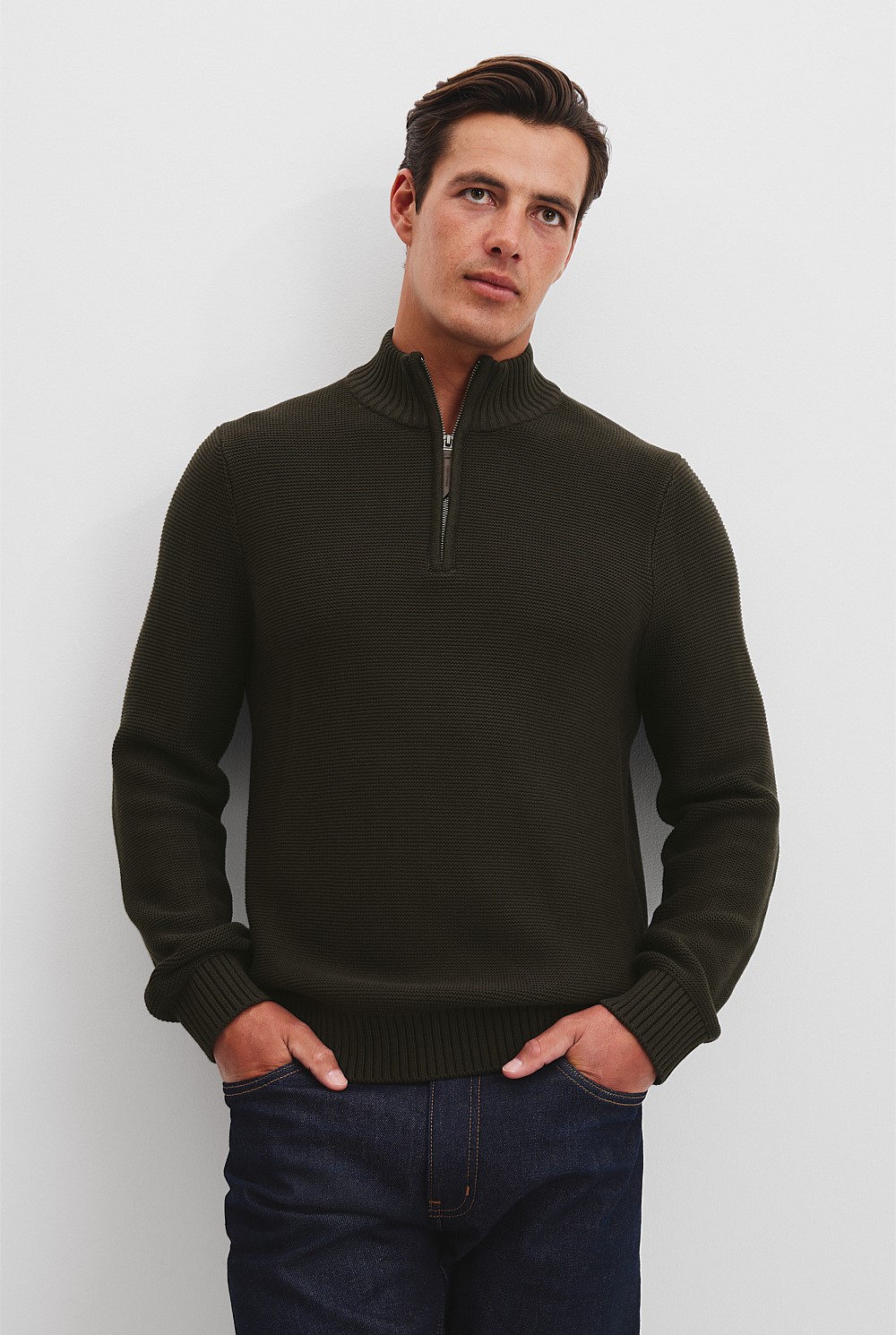 Dark Forest Cotton Half Zip Knit - Australian Grown | Country Road