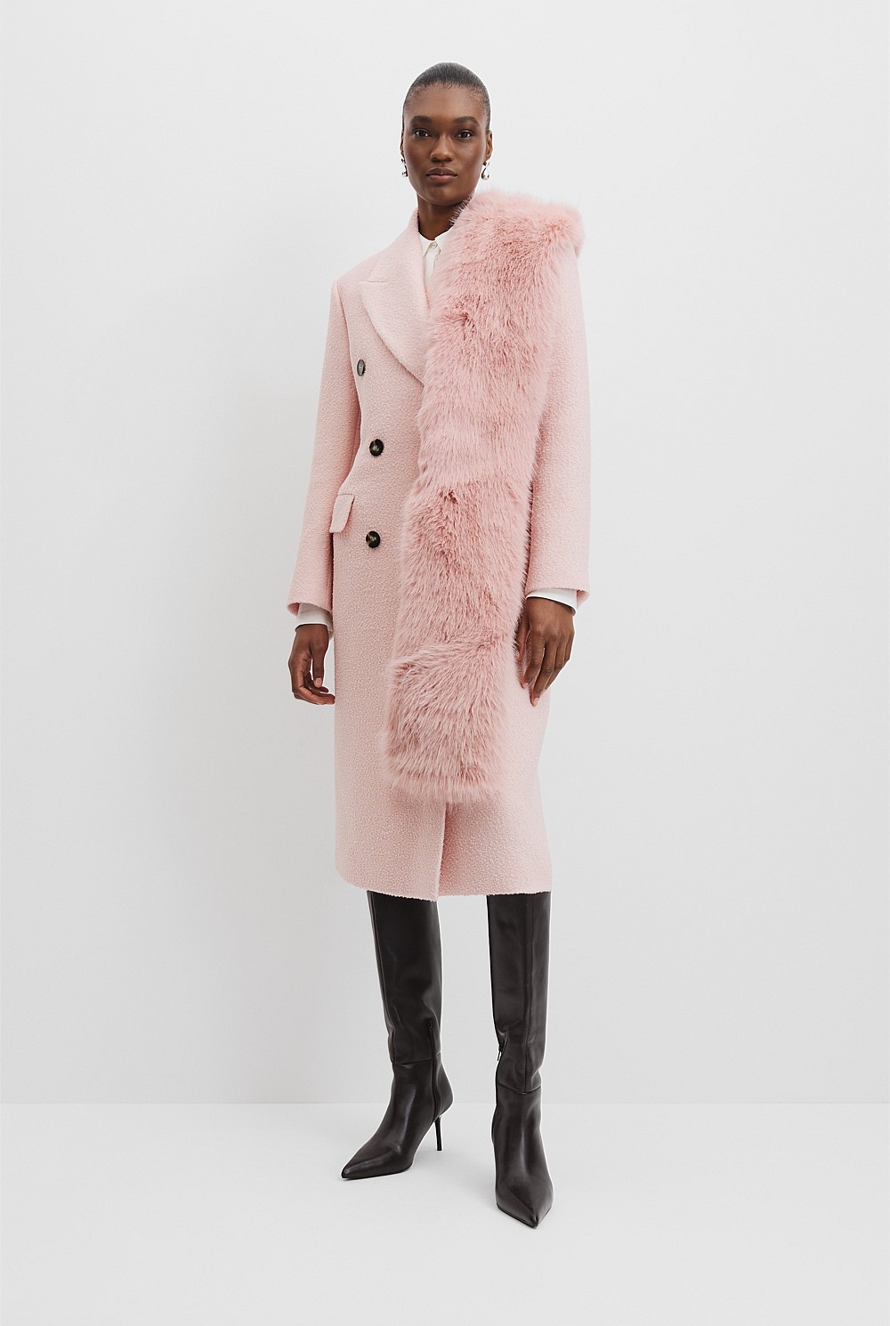 Crepe Pink Faux Fur Scarf - Hats, Scarves & Gloves | Country Road