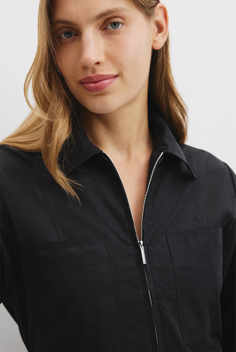 Black Zip Long Sleeve Mini Dress - Dresses | Country Road