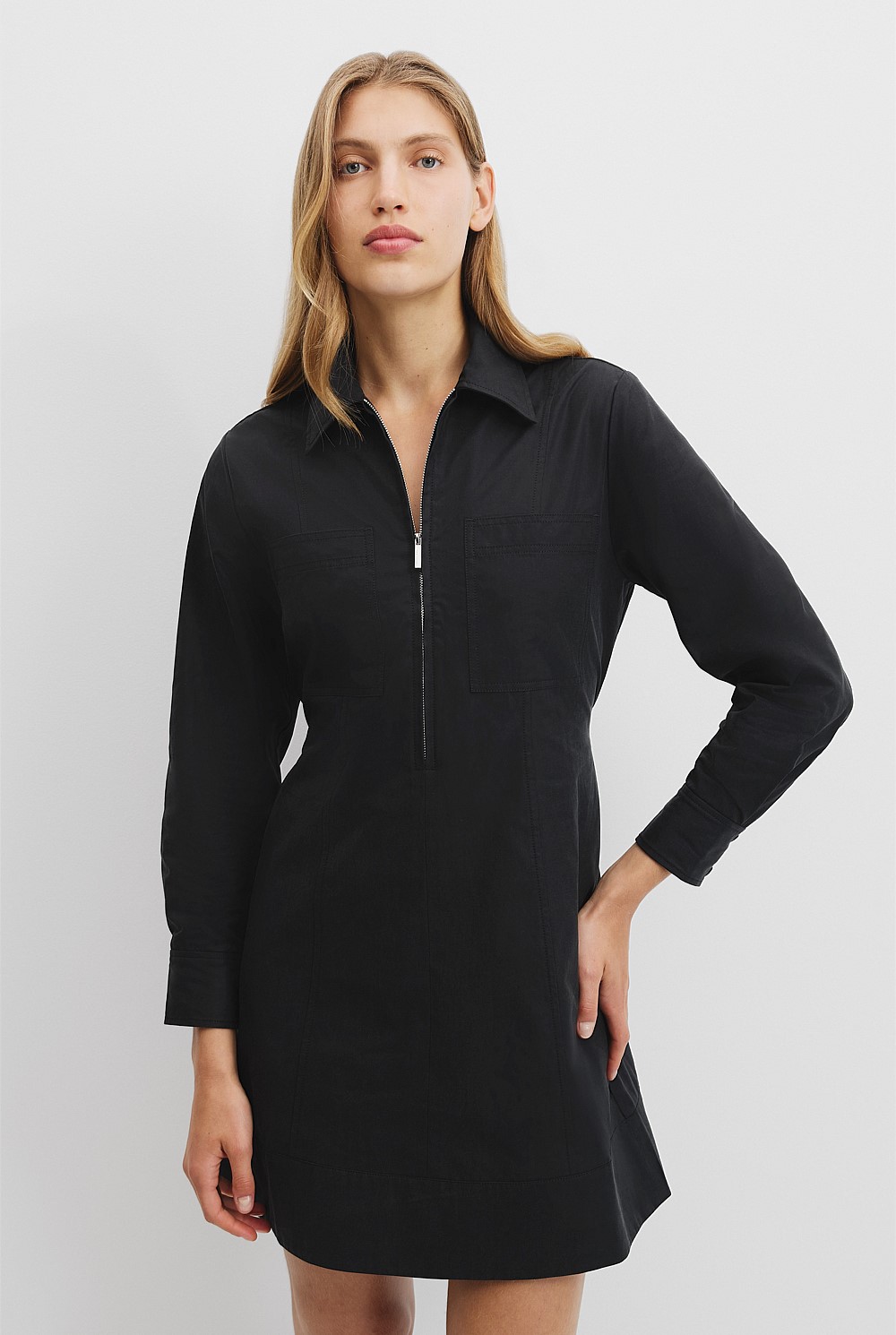 Black Zip Long Sleeve Mini Dress - Dresses | Country Road Black Zip Long Sleeve Mini Dress - Dresses | Country Road