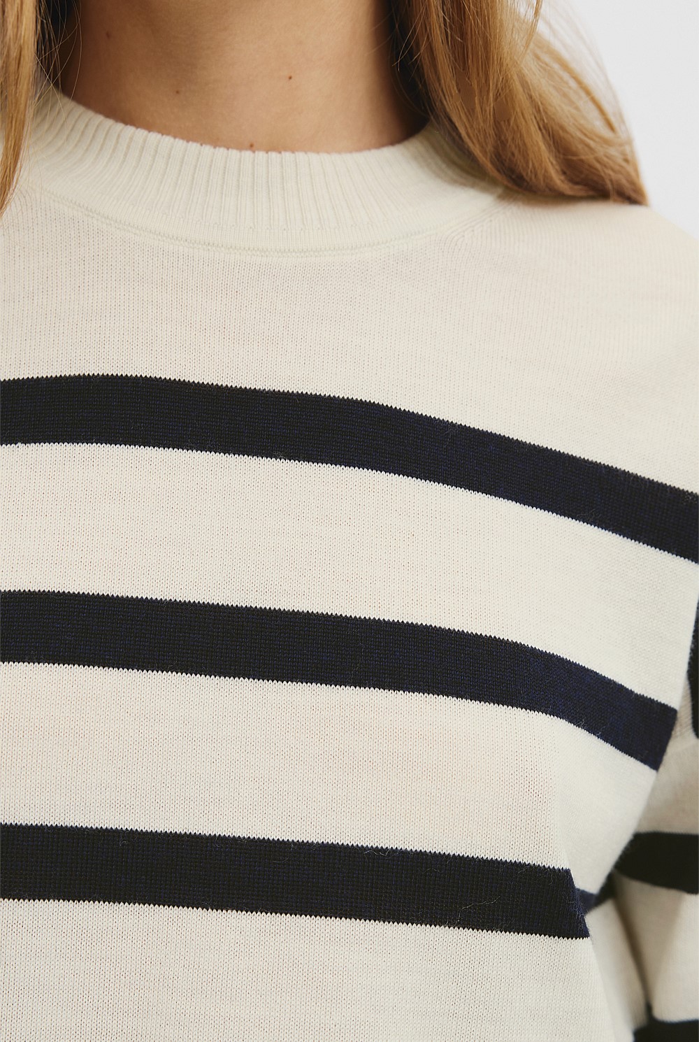 Navy Stripe Australian Merino Wool Stripe Crew Neck Knit