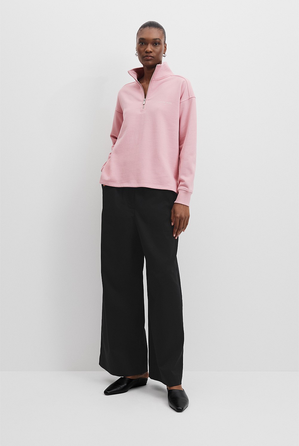 Crepe Pink Australian Cotton Zip Collar Sweat - Sweats | Country Road