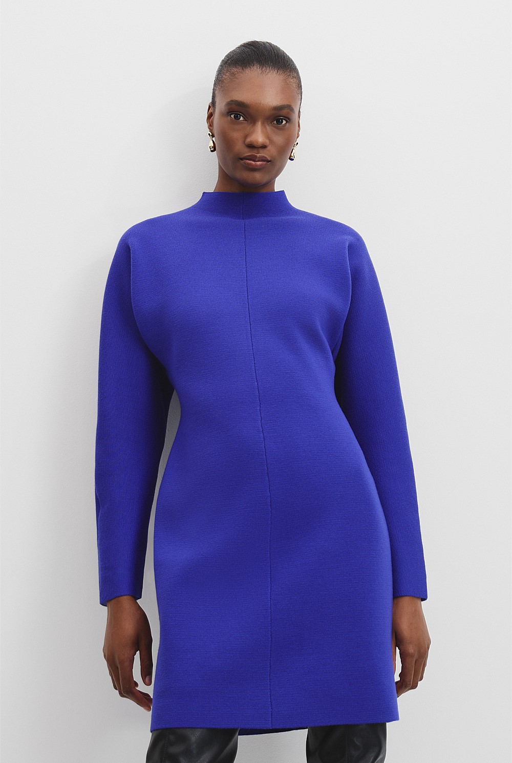 Deep Blue Compact Wool Knit Dress - Knitwear | Country Road