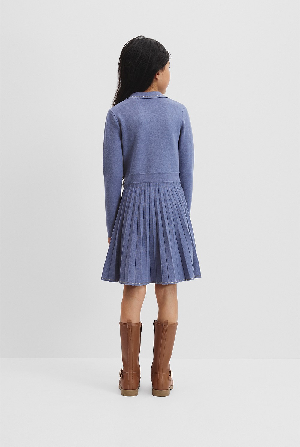 Steel Blue Metallic Collared Knit Dress - Dresses | Country Road