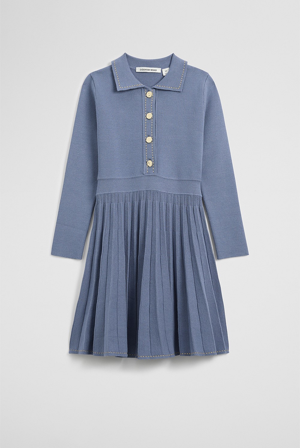 Steel Blue Metallic Collared Knit Dress - Dresses | Country Road