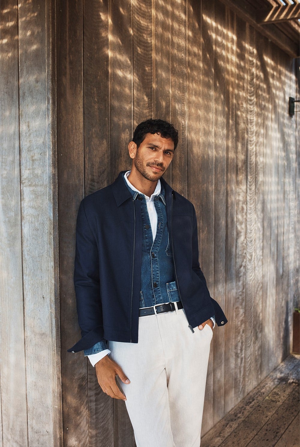 Navy Cotton Linen Zip Through Jacket - Jackets & Coats | Country Road