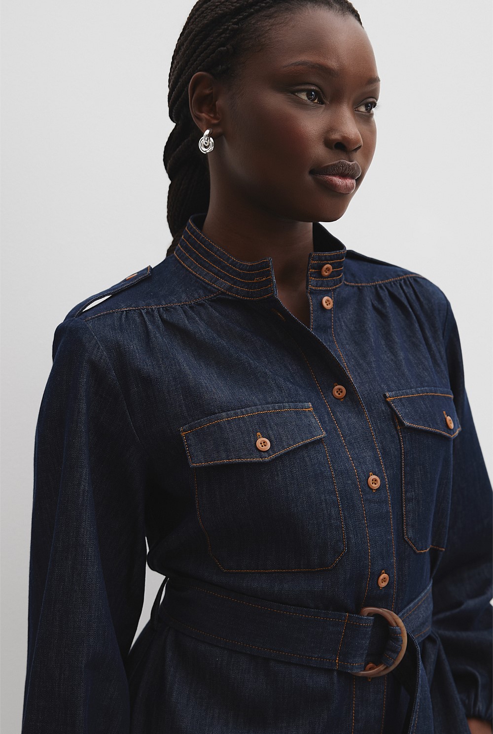 Indigo Rinse Denim Belted Shirt Dress - Dresses | Country Road