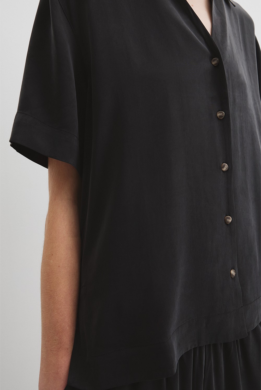 Black Short Sleeve Cupro Shirt - Holiday | Country Road