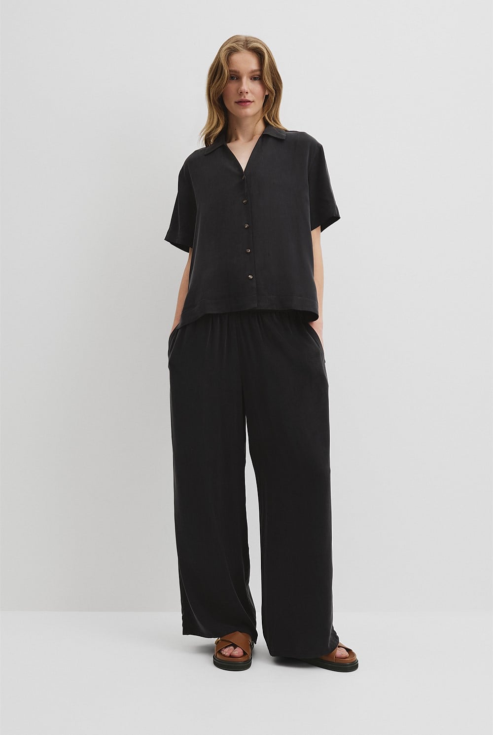 Black Short Sleeve Cupro Shirt - Holiday | Country Road