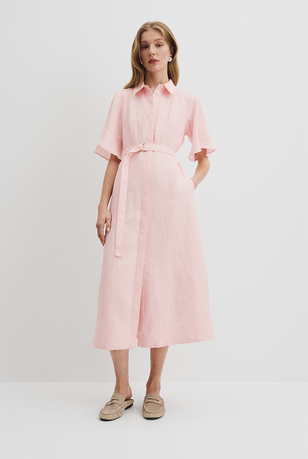 chinese dress ladies Belinda Linen Shirt Dress-Pink Parfait main image 1
