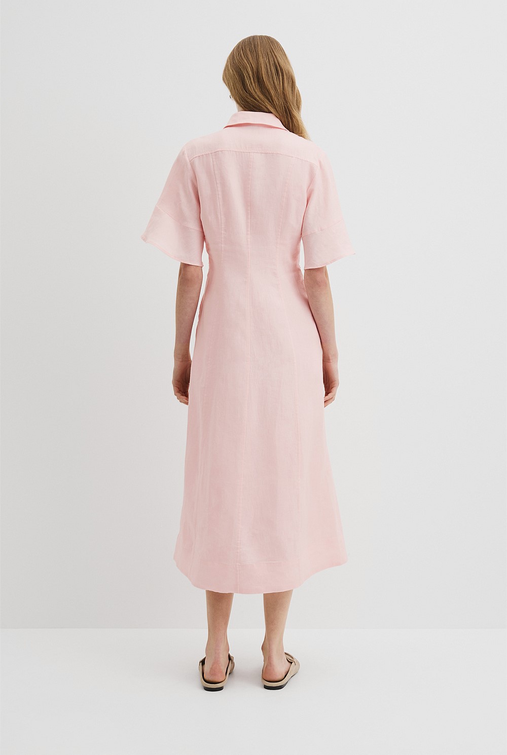 Ballet Pink Linen Ruffle Detail Shirt Dress - Holiday | Country Road