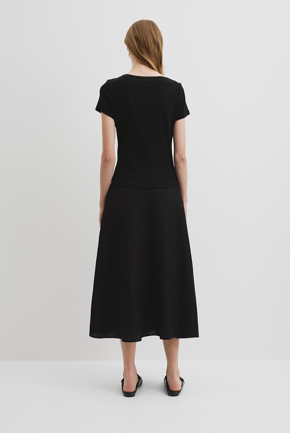 Black Australian Cotton Boat Neck Rib T-Shirt T-Shirts Tops