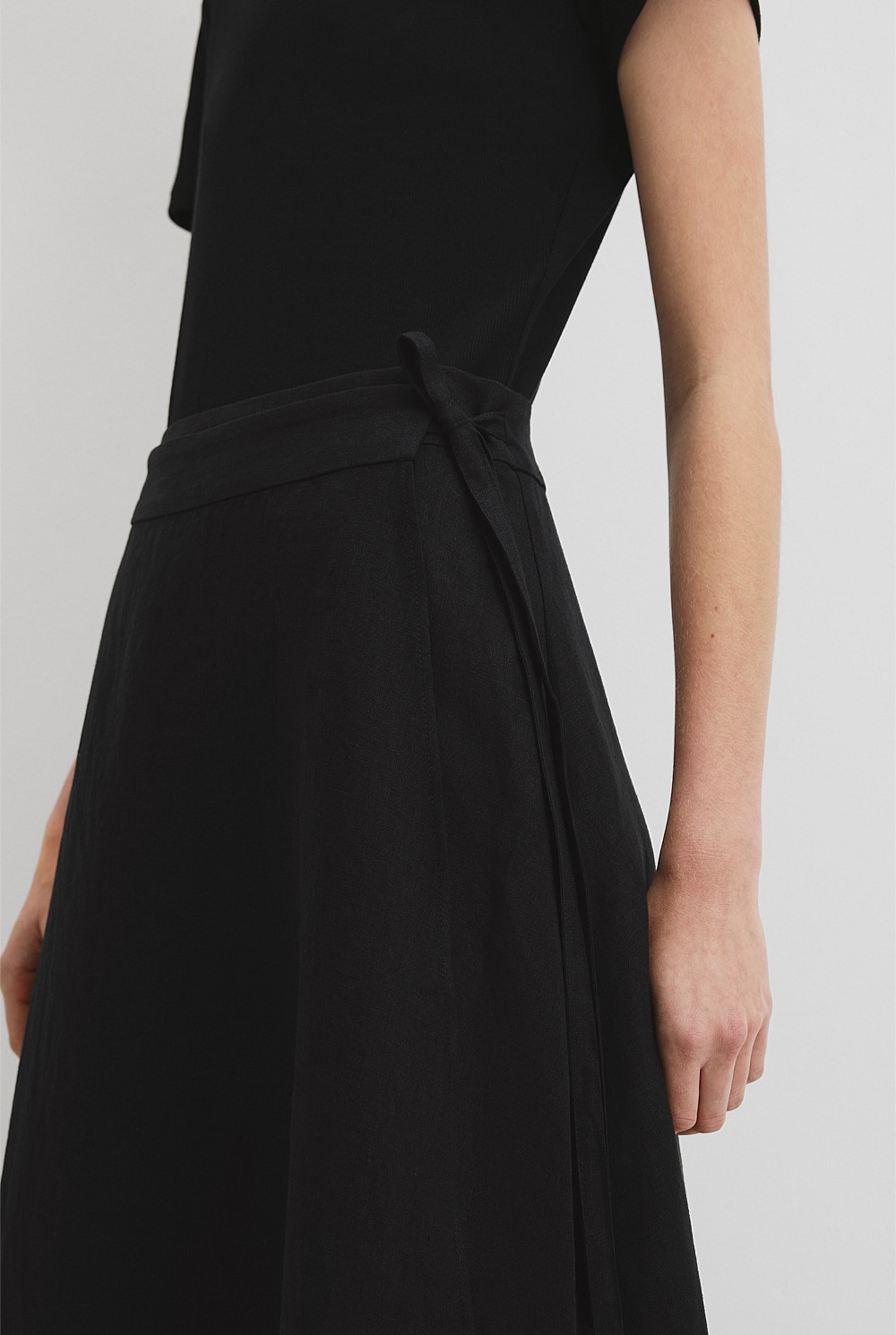 Black Organically Grown Linen Wrap Midi Skirt - Holiday | Country Road Black Organically Grown Linen Wrap Midi Skirt - Holiday | Country Road