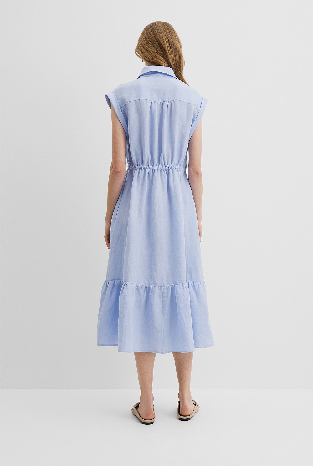 Ice Blue Organically Grown Linen Tiered Midi Dress - Holiday | Country Road