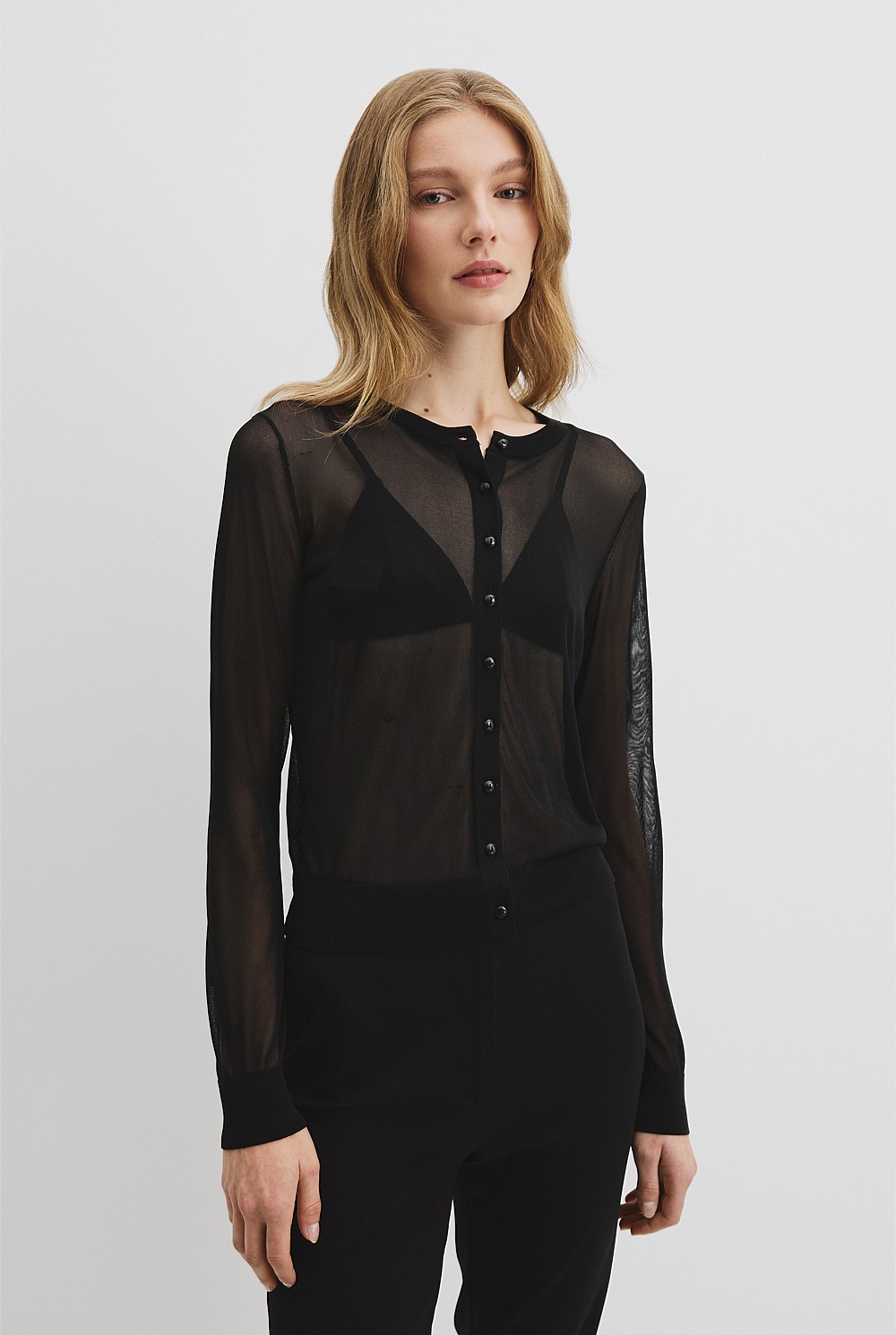 Black Sheer Knit Cardigan - Knitwear | Country Road