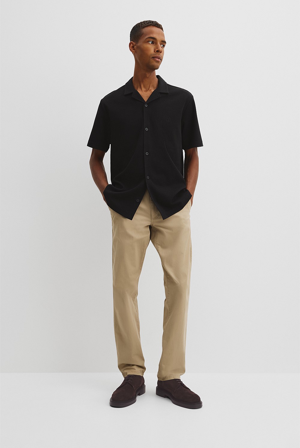 Black Australian Cotton Textured Short Sleeve Shirt - Holiday | Country Road