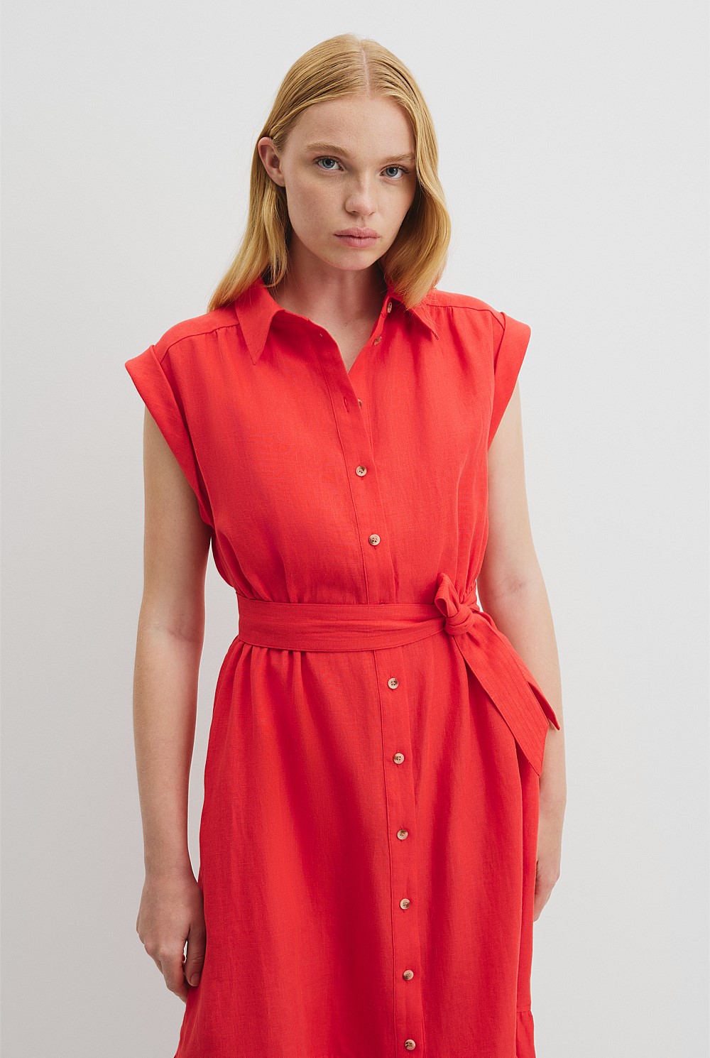 Vivid Red Organically Grown Linen Tiered Midi Dress - Holiday | Country Road