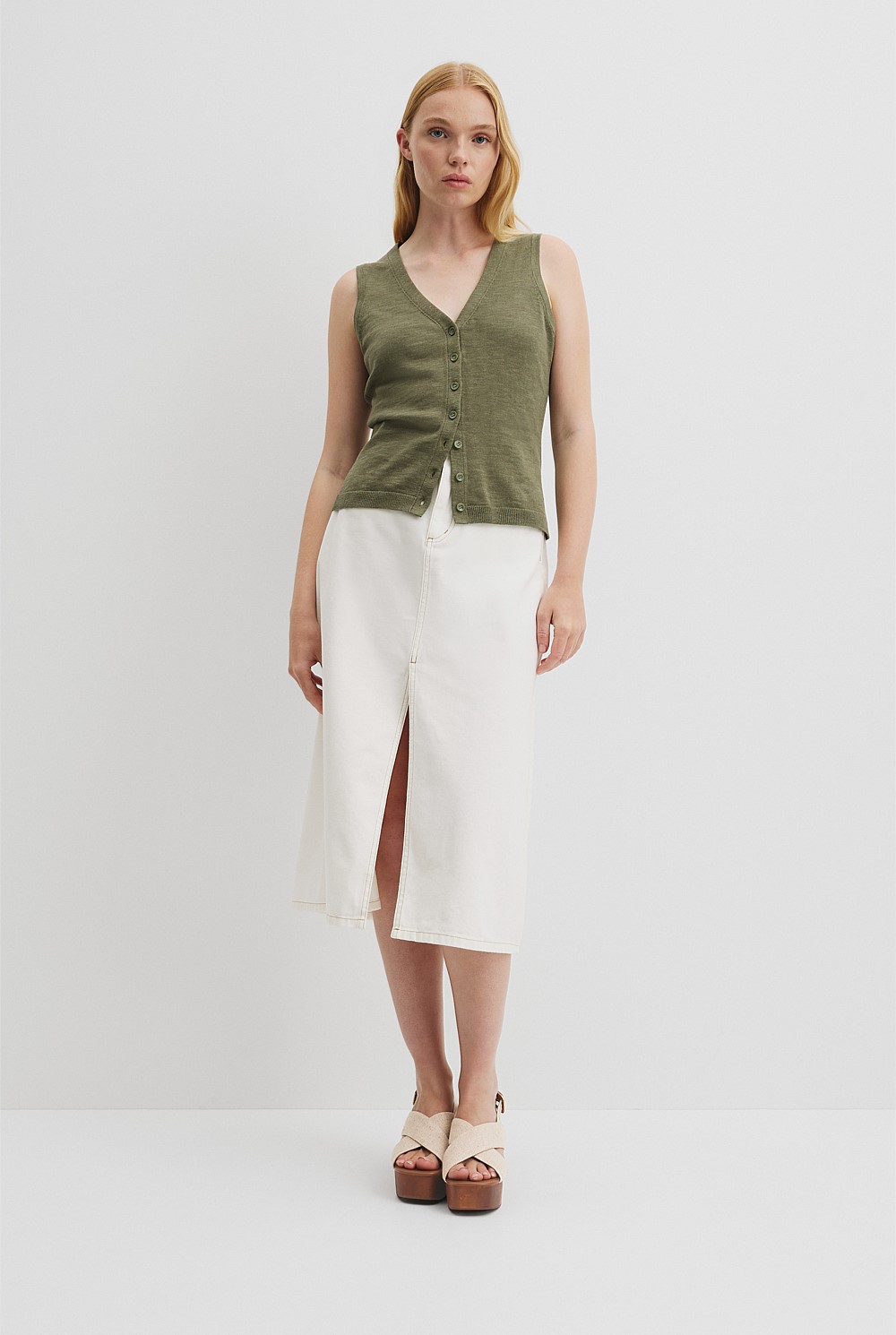 トップス CONFECT COTTON LINEN VEST Caper Organically Grown Cotton Linen Blend Vest - Knitwear