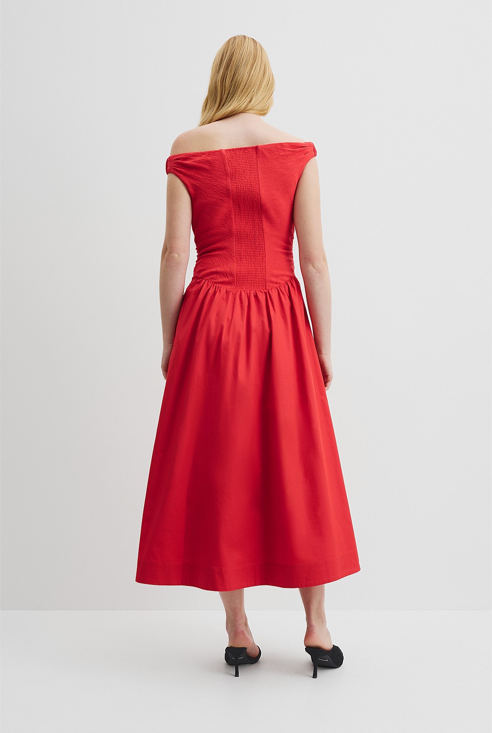 Vivid Red Off Shoulder Midi Dress - Event | Country Road