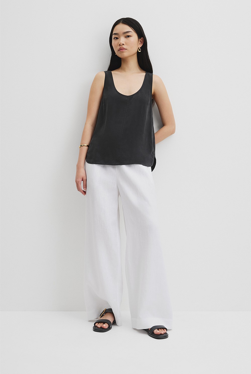 Black Cupro Scoop Neck Tank - Holiday | Country Road