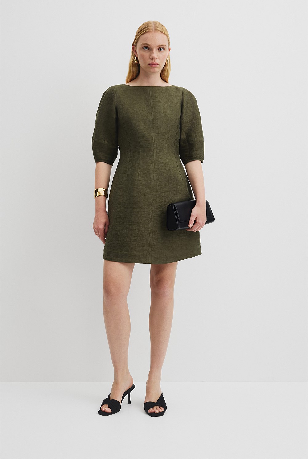 Deep Olive Linen Panelled Mini Dress - Event | Country Road