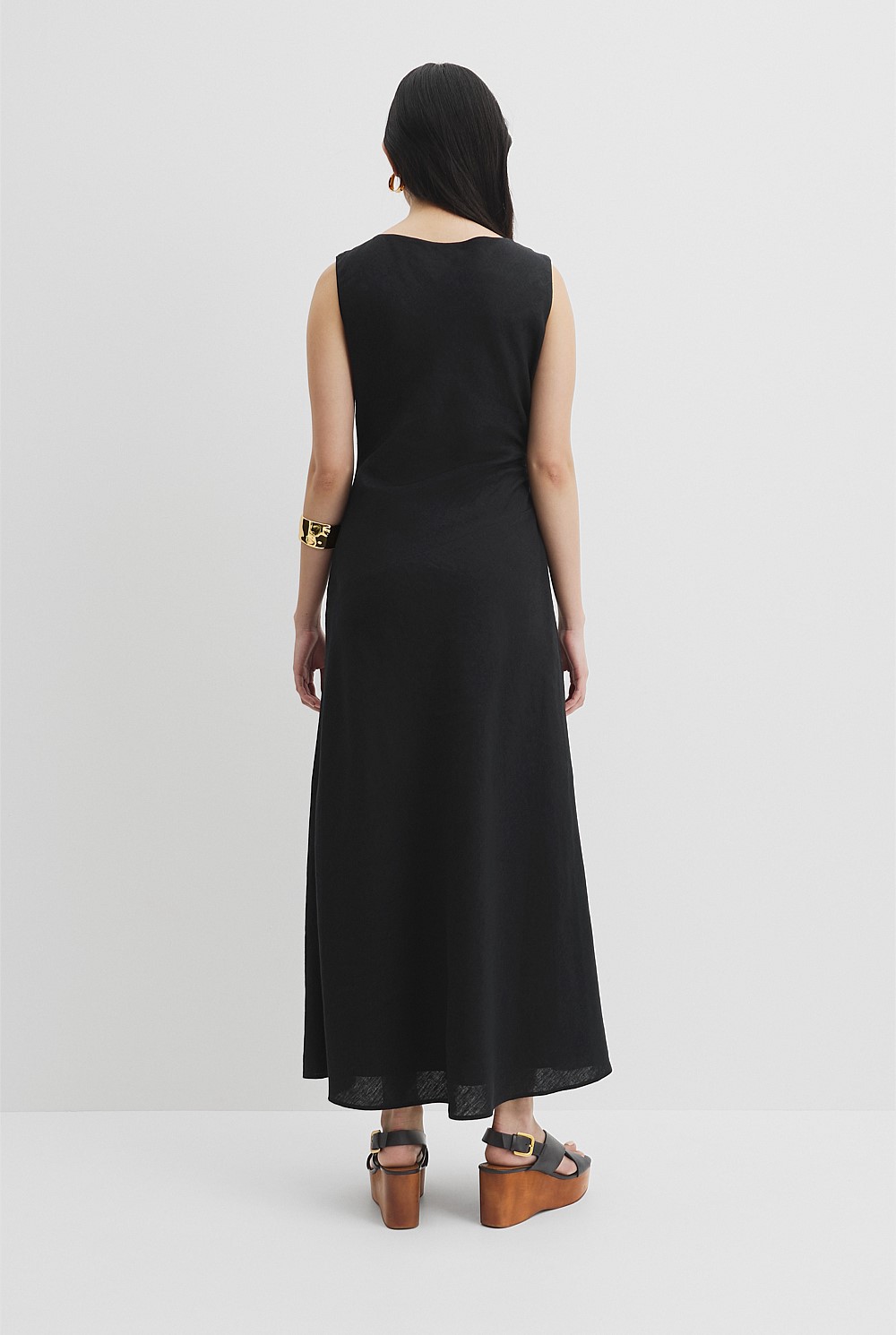 Black Organically Grown Linen Rouched Maxi Dress - Event | Country Road