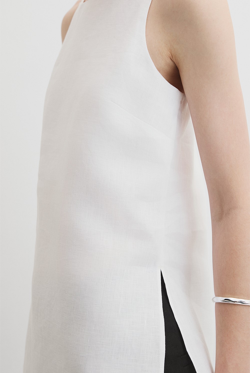 White Organically Grown Linen Longline Cami - T-Shirts & Tops