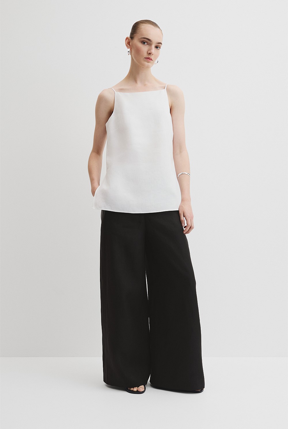 White Organically Grown Linen Longline Cami - T-Shirts & Tops