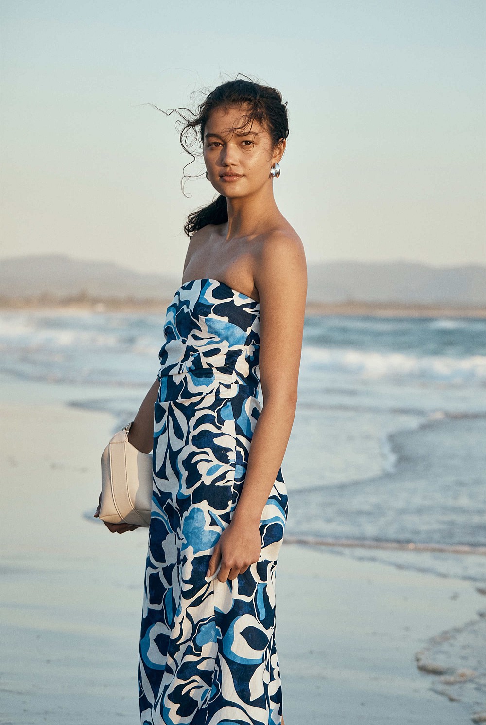Abstract Floral Print Organically Grown Linen Print Strapless Midi Dress -  Event | Country Road