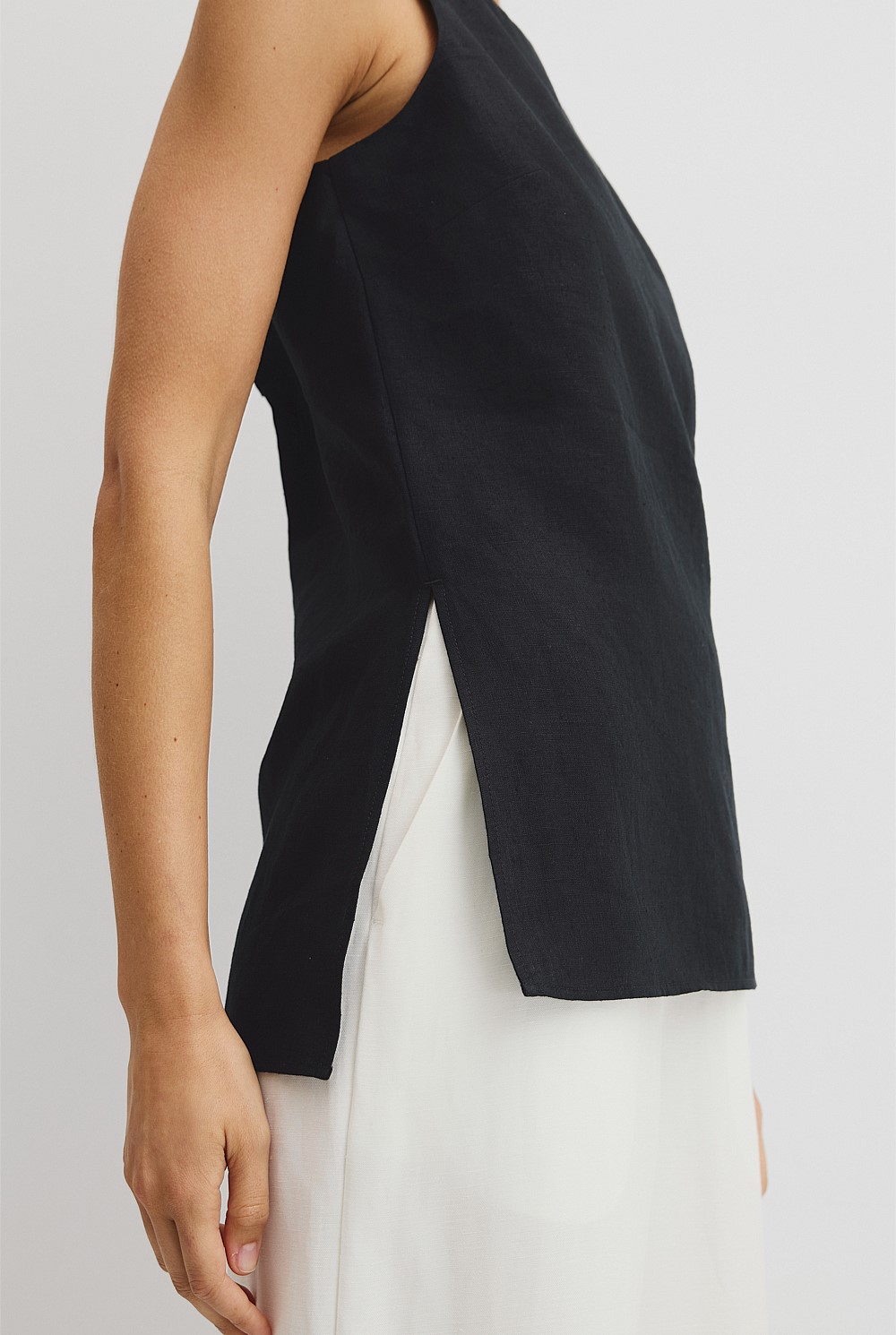 Black Organically Grown Linen Longline Cami - T-Shirts & Tops